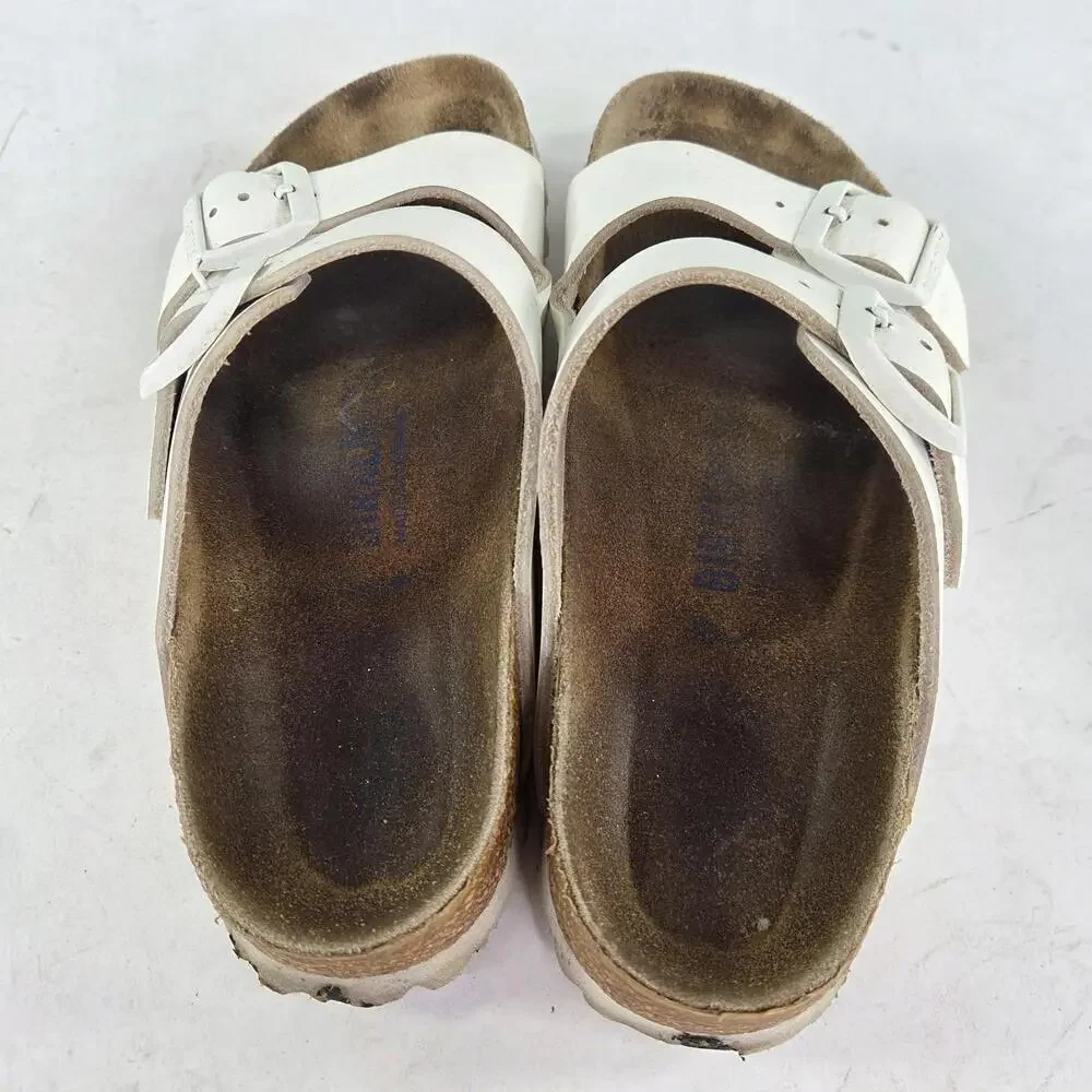 Birkenstock Arizona Soft Footbed Sandals Size 36 White Leather Buckle Slide - Picture 7 of 11